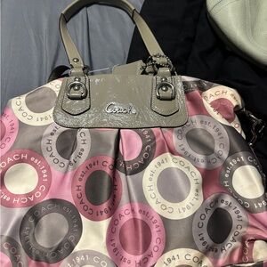 Coach Pink and Gray Signature Shoulder Bag
